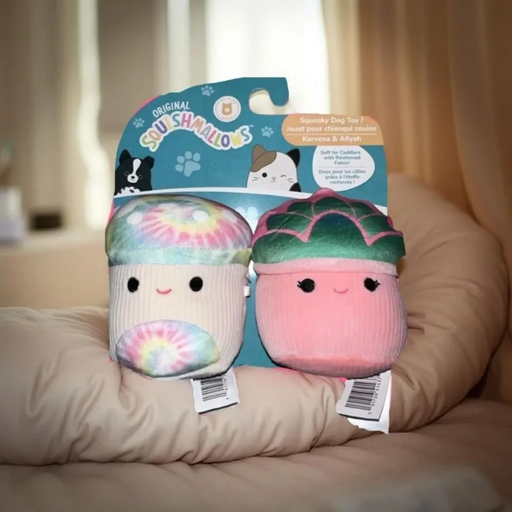 NIP Squeaky Plush Dog Toy Kervena & Afiyah Mushrooms SHROOMS Squishmallows 3.5”